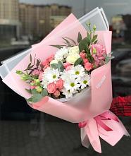 Букет цветов из:  Розы, Лизиантусы и Хризантемы в Славянском